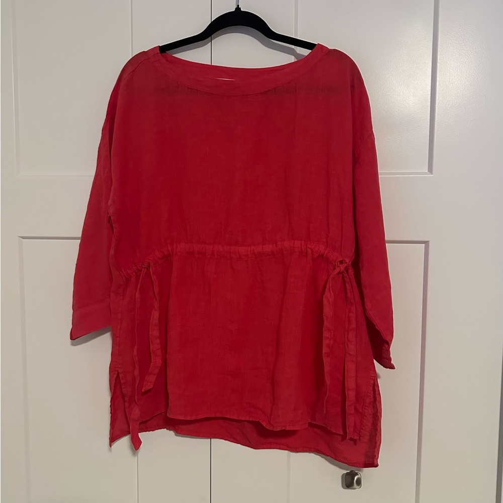 Eileen Fisher‎ Hot Pink Bateau Neck Linen Tunic Top M